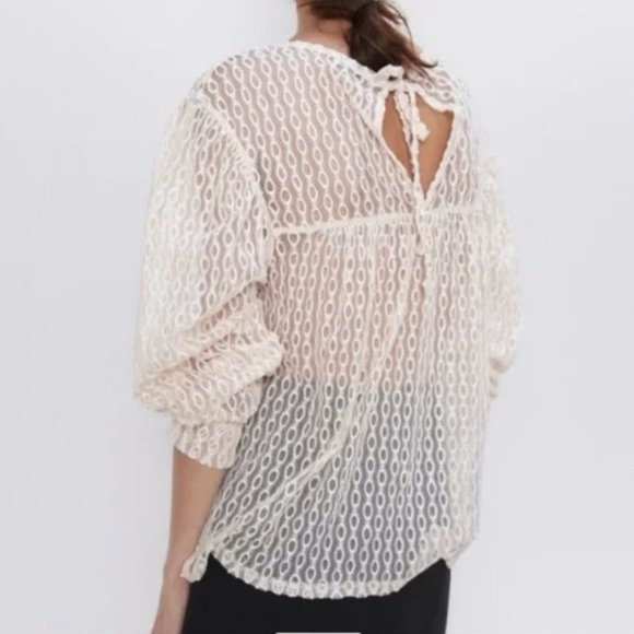 Zara Embroidered Tulle Top S - Picture 4 of 13